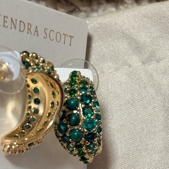NWT Kendra Scott Krista Gold Hoop Earrings in Green Mix - Picture 6 of 8